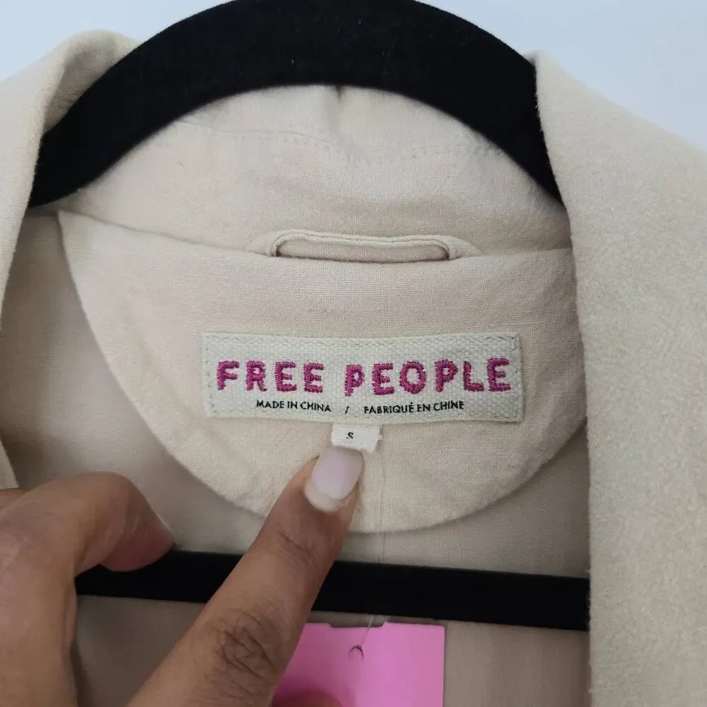 Free People Blazer Womens Small Beige Linen Notch Collar Formal‎ Business Jacket